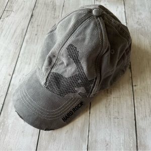 PREOWNED MENS HARD ROCK CAFE GREY BLACK GUITAR HAT ADJUSTABLE SIZE